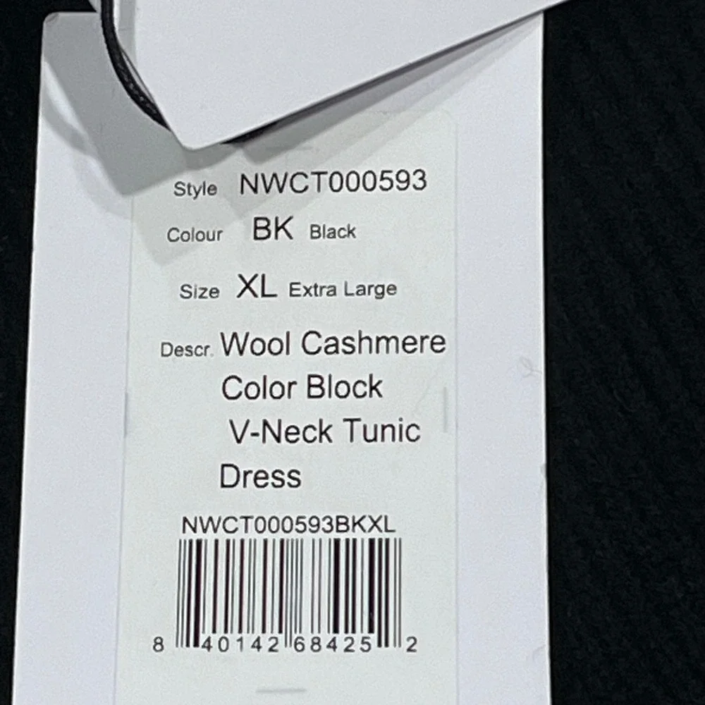 Naadam Wool Cashmere Colorblock V-Neck Tunic Dress Black Old Money NWT XL